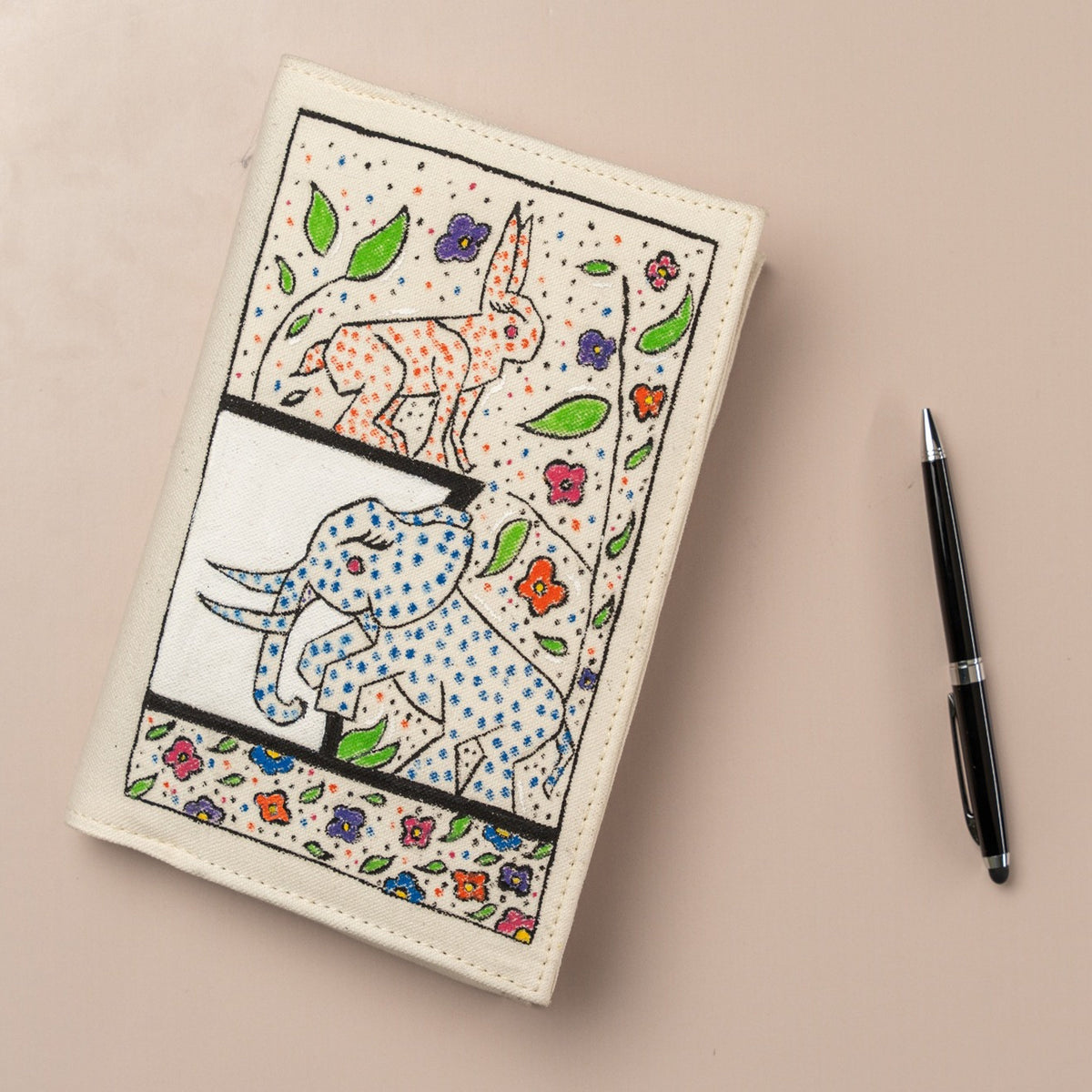 Handpainted Notebook "Kalila wa Dimna Hare and Elephant"
