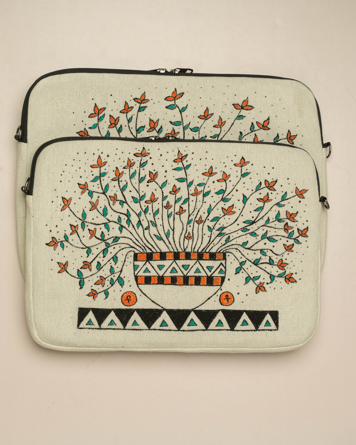 Handpainted Laptop Sleeve "Ankh Blooming Roots"