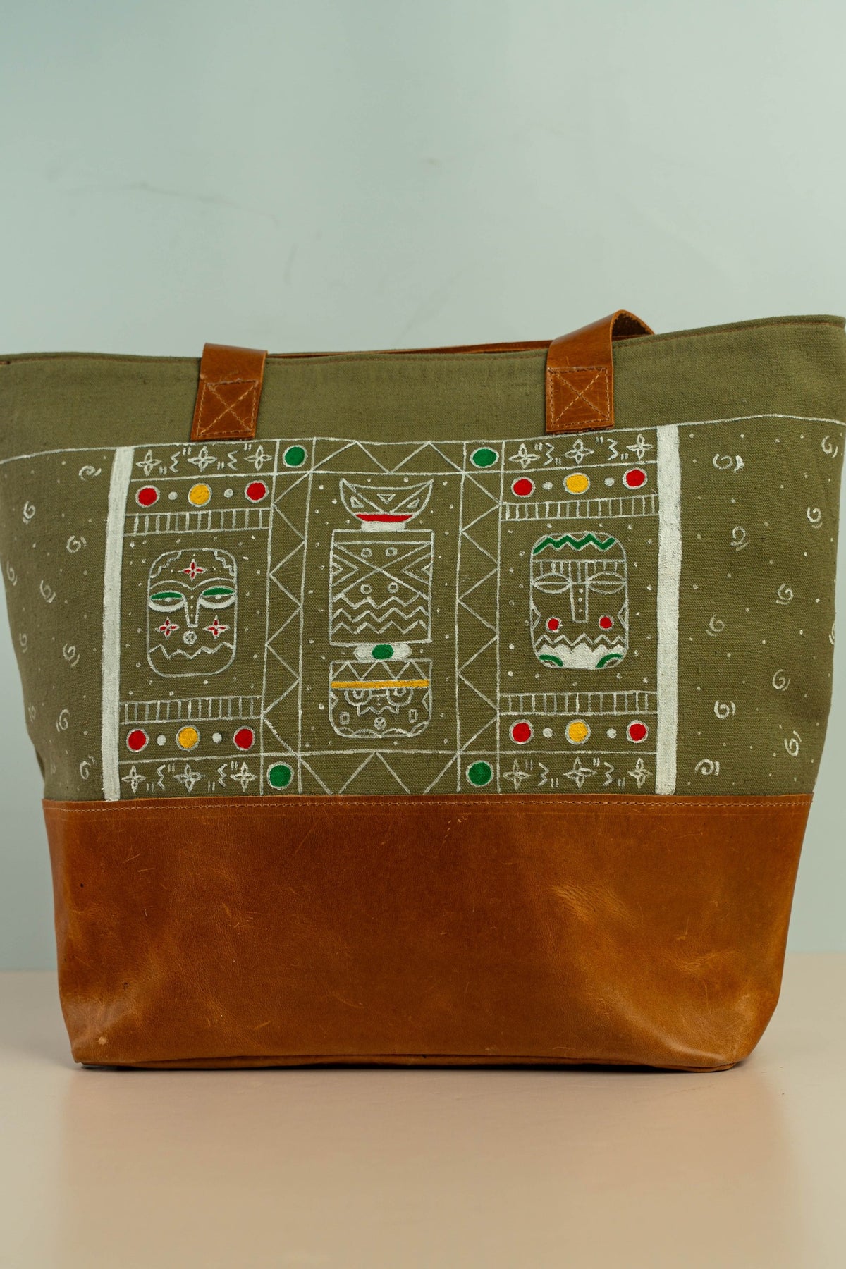 Handpainted Handbag "African Teke & Bwa Masks"