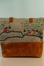 Handpainted Handbag "Kalila wa Dimna – Owl & Crows"