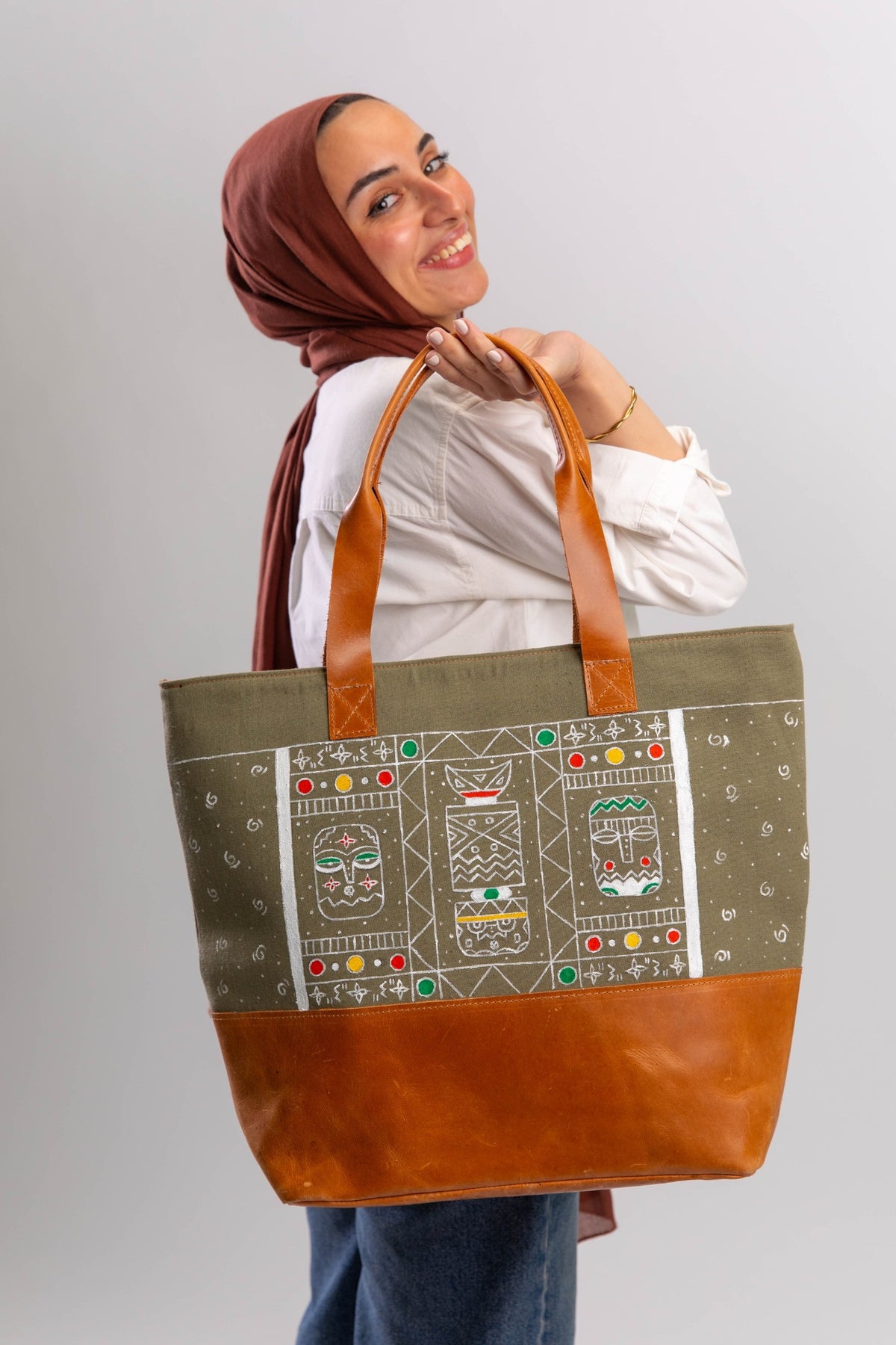 Handpainted Handbag "African Teke & Bwa Masks"